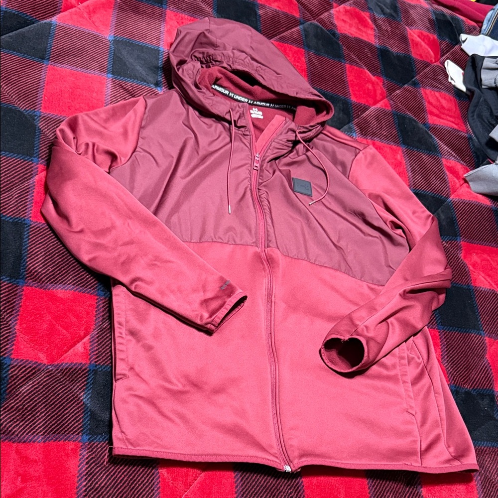 Under Armour Mens Hooded Zip Jacket - Burgundy/Maroon